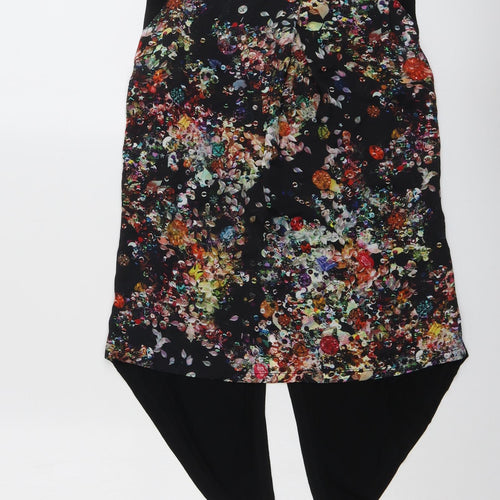 Warehouse Womens Black Geometric Polyester Basic Blouse Size 10 Boat Neck