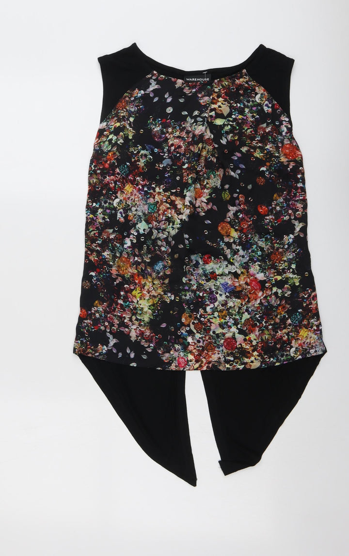 Warehouse Womens Black Geometric Polyester Basic Blouse Size 10 Boat Neck