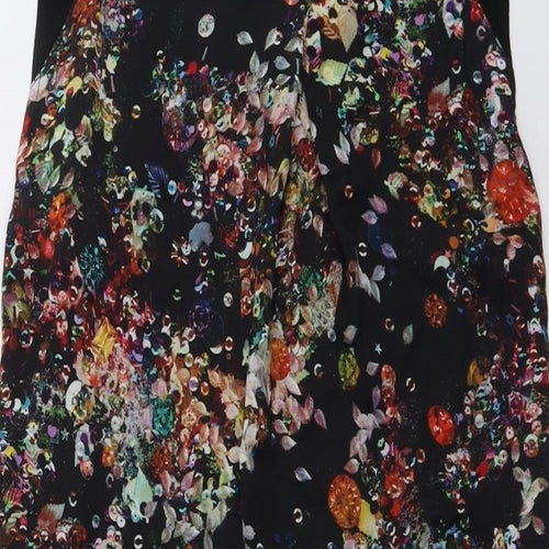 Warehouse Womens Black Geometric Polyester Basic Blouse Size 10 Boat Neck