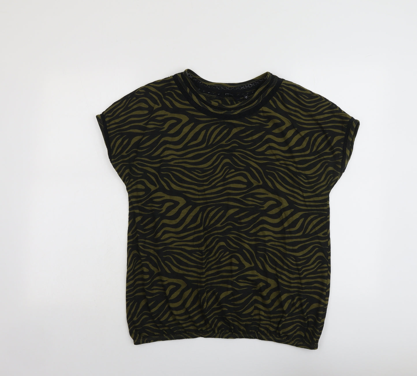 NEXT Womens Green Geometric Cotton Basic Blouse Size 16 Round Neck