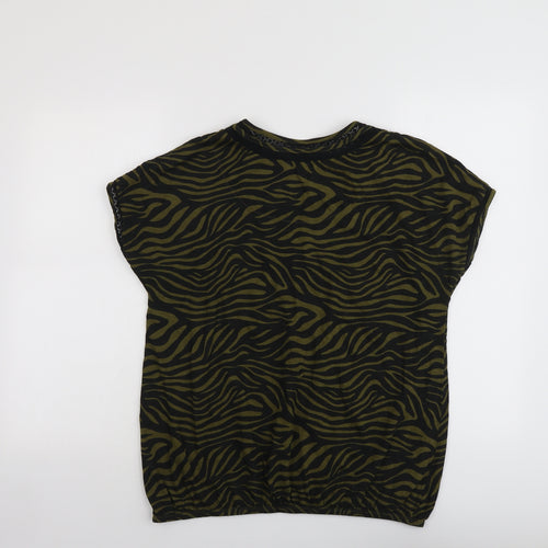 NEXT Womens Green Geometric Cotton Basic Blouse Size 16 Round Neck