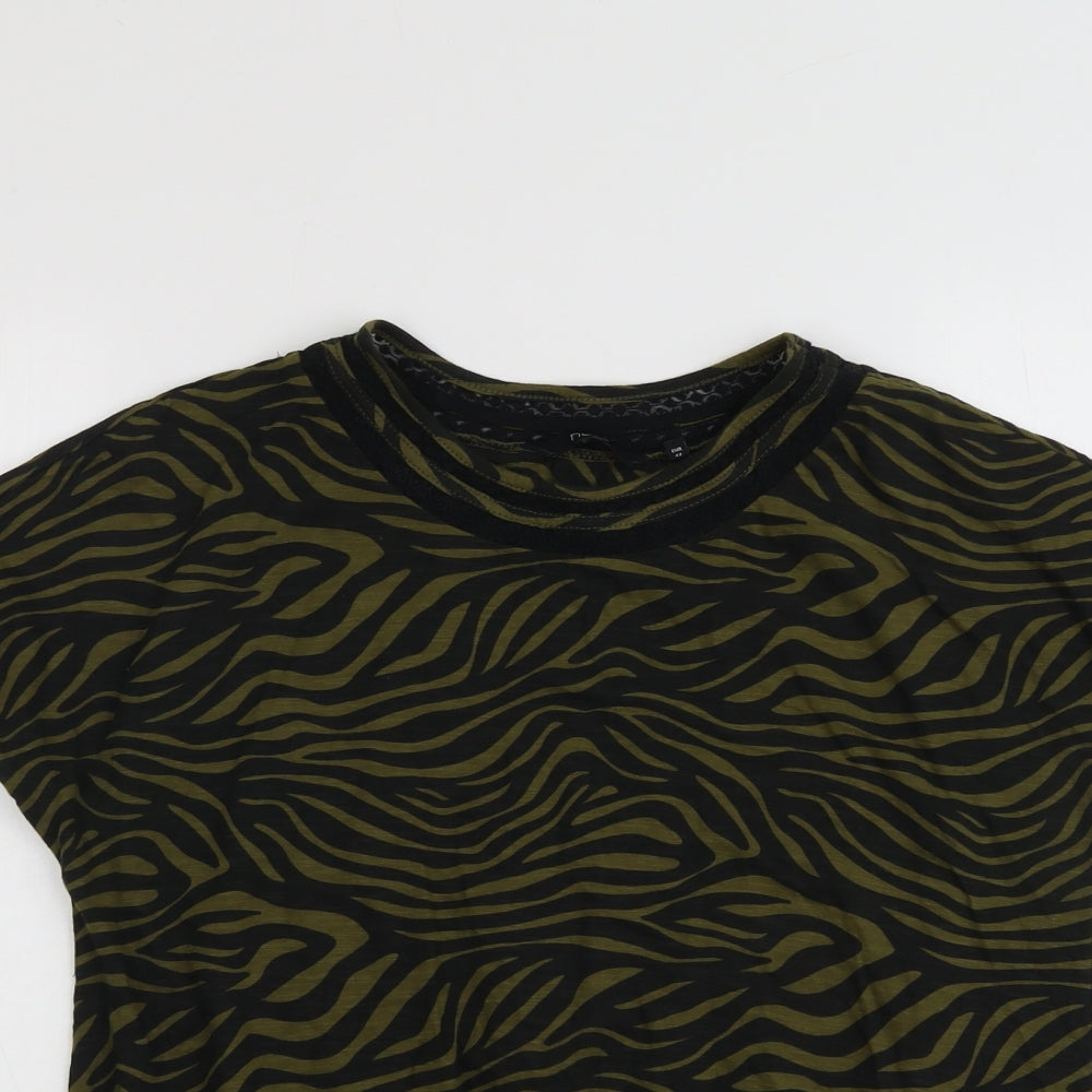 NEXT Womens Green Geometric Cotton Basic Blouse Size 16 Round Neck
