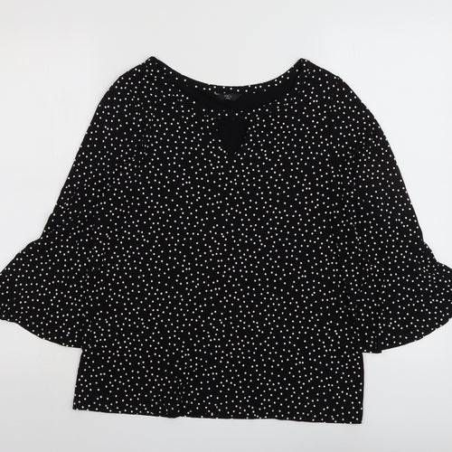 M&Co Womens Black Polka Dot Viscose Basic Blouse Size 12 Round Neck