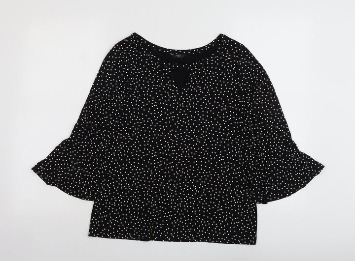 M&Co Womens Black Polka Dot Viscose Basic Blouse Size 12 Round Neck