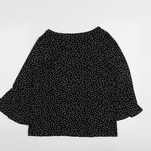 M&Co Womens Black Polka Dot Viscose Basic Blouse Size 12 Round Neck