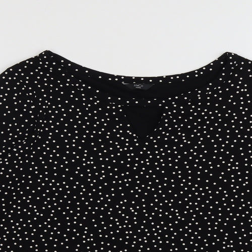 M&Co Womens Black Polka Dot Viscose Basic Blouse Size 12 Round Neck