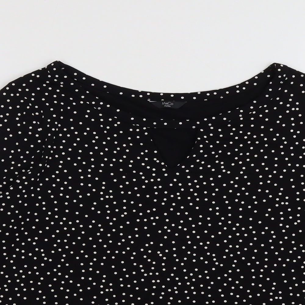 M&Co Womens Black Polka Dot Viscose Basic Blouse Size 12 Round Neck