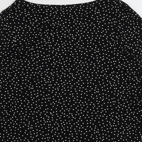 M&Co Womens Black Polka Dot Viscose Basic Blouse Size 12 Round Neck