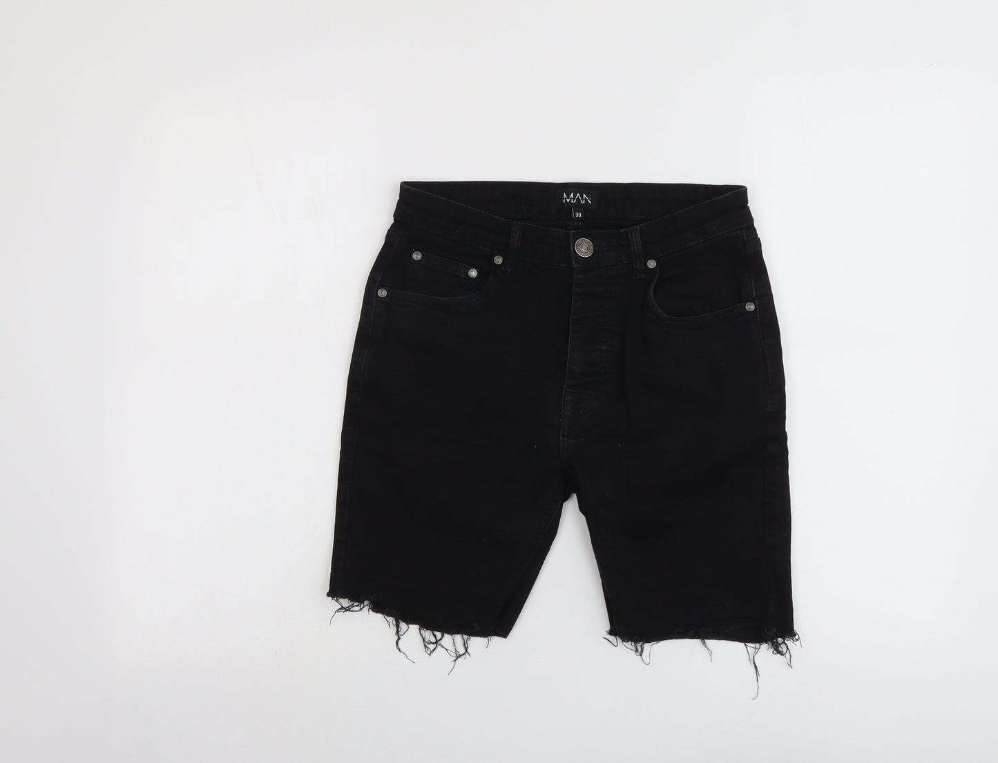 Boohoo Mens Black Cotton Bermuda Shorts Size 30 in L7 in Regular Button