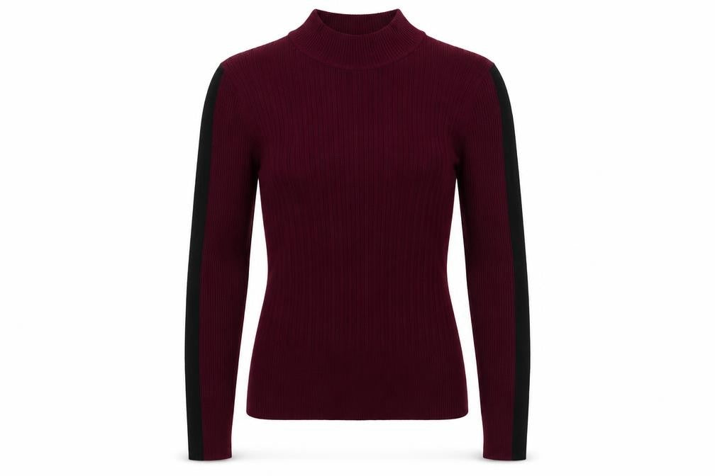 Front view of Marks & Spencer women’s purple round neck viscose jumper, size UK 8