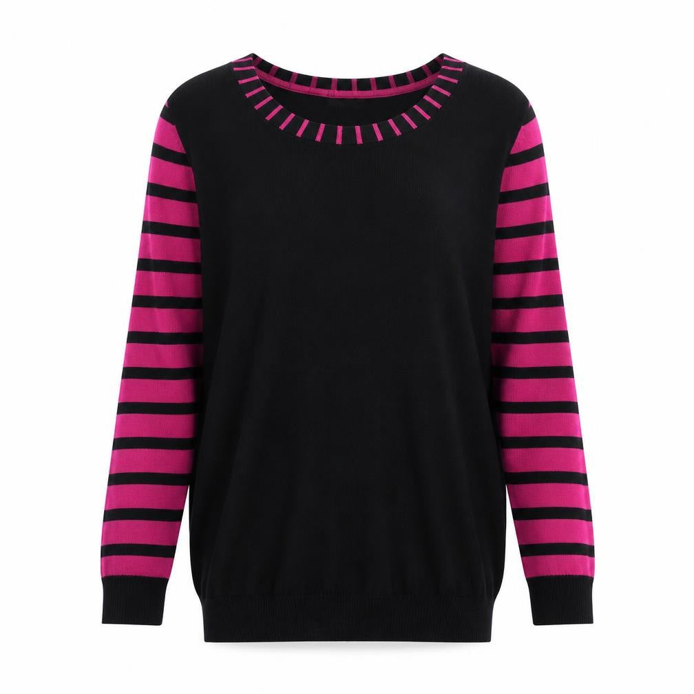 Front view of M&Co women’s black scoop neck viscose jumper, size UK 10