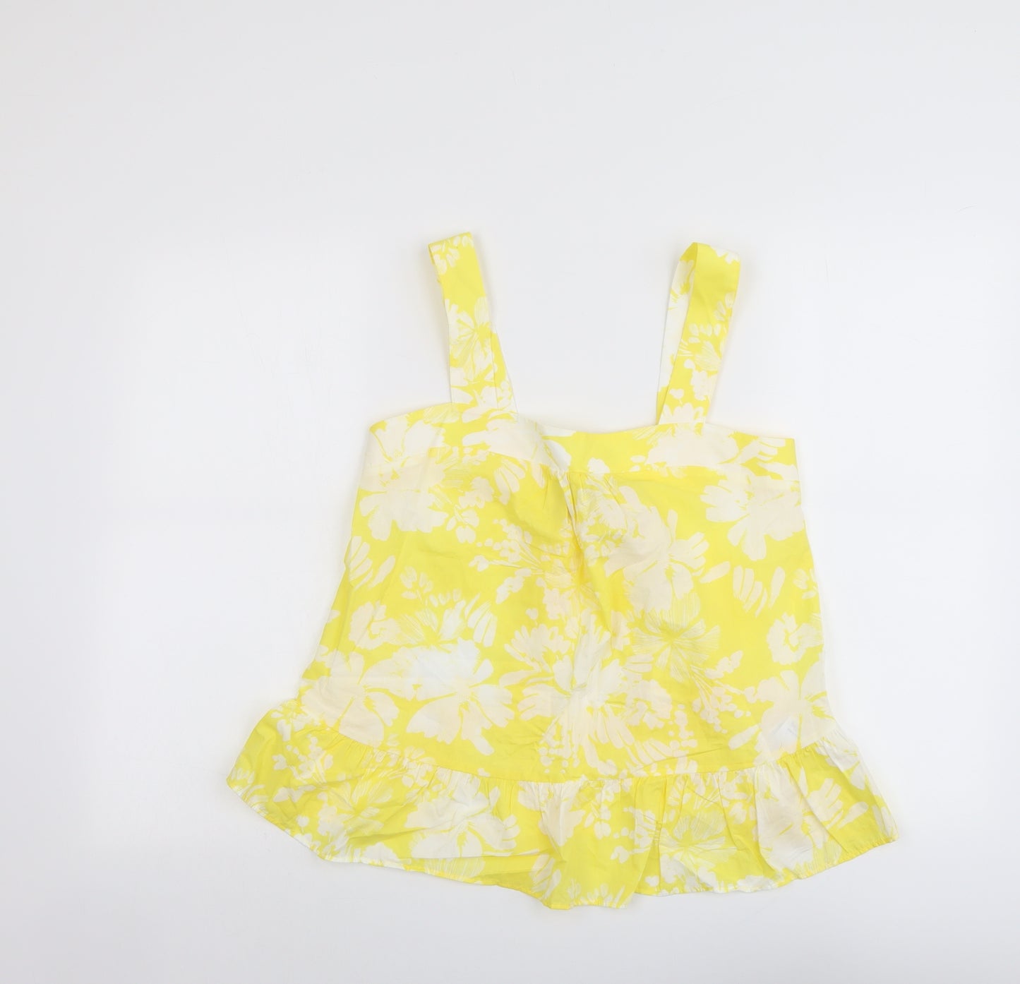 Marks and Spencer Womens Yellow Geometric Cotton Basic Tank Size 10 Square Neck