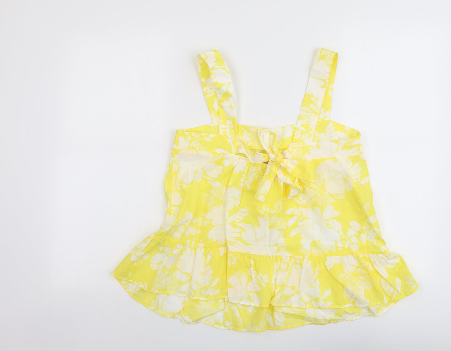 Marks and Spencer Womens Yellow Geometric Cotton Basic Tank Size 10 Square Neck