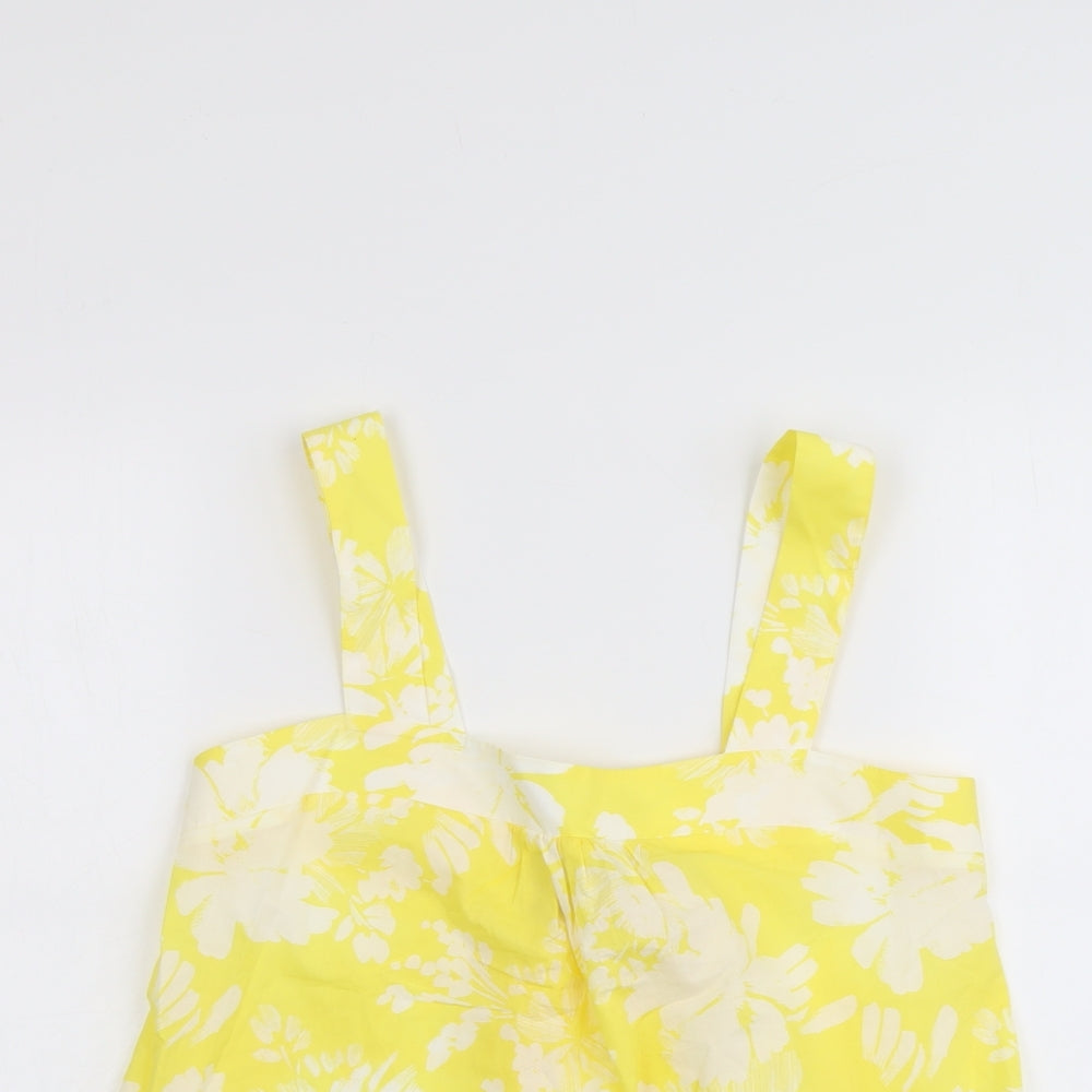Marks and Spencer Womens Yellow Geometric Cotton Basic Tank Size 10 Square Neck