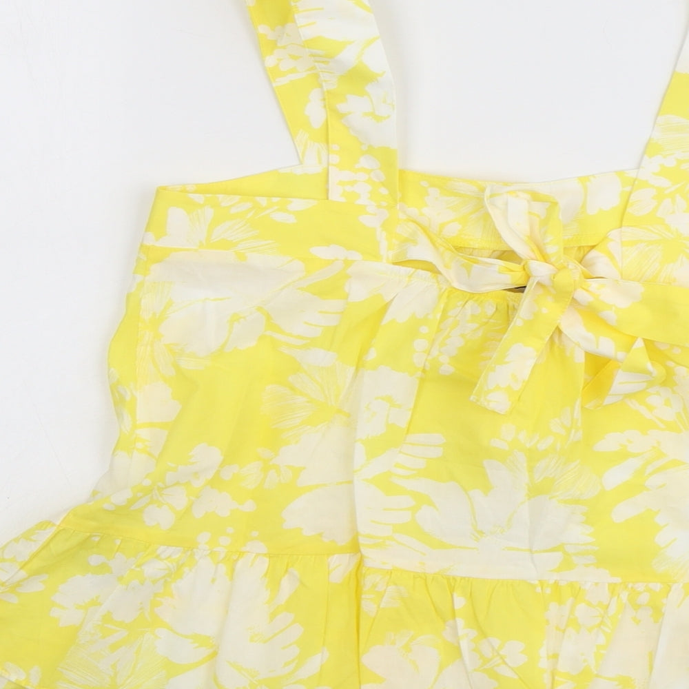 Marks and Spencer Womens Yellow Geometric Cotton Basic Tank Size 10 Square Neck