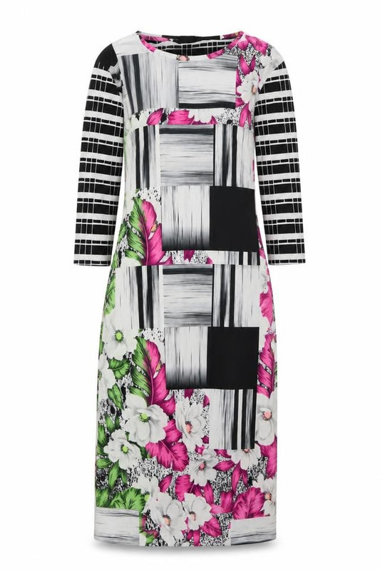 Front view of Topshop women’s multicoloured geometric polyester a-line, size UK 12, round neck pullover