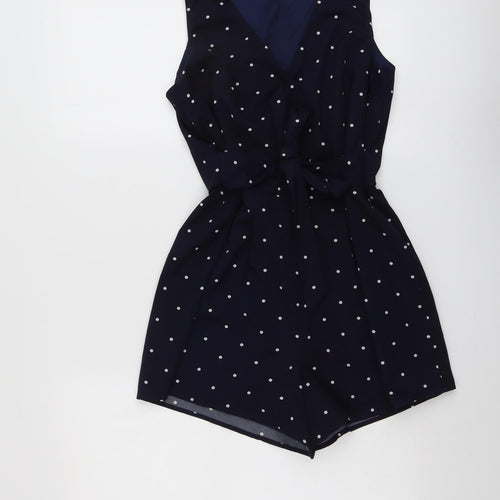 Mela London Womens Blue Polka Dot Polyester Playsuit One-Piece Size 10 Button