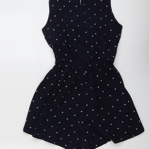 Mela London Womens Blue Polka Dot Polyester Playsuit One-Piece Size 10 Button