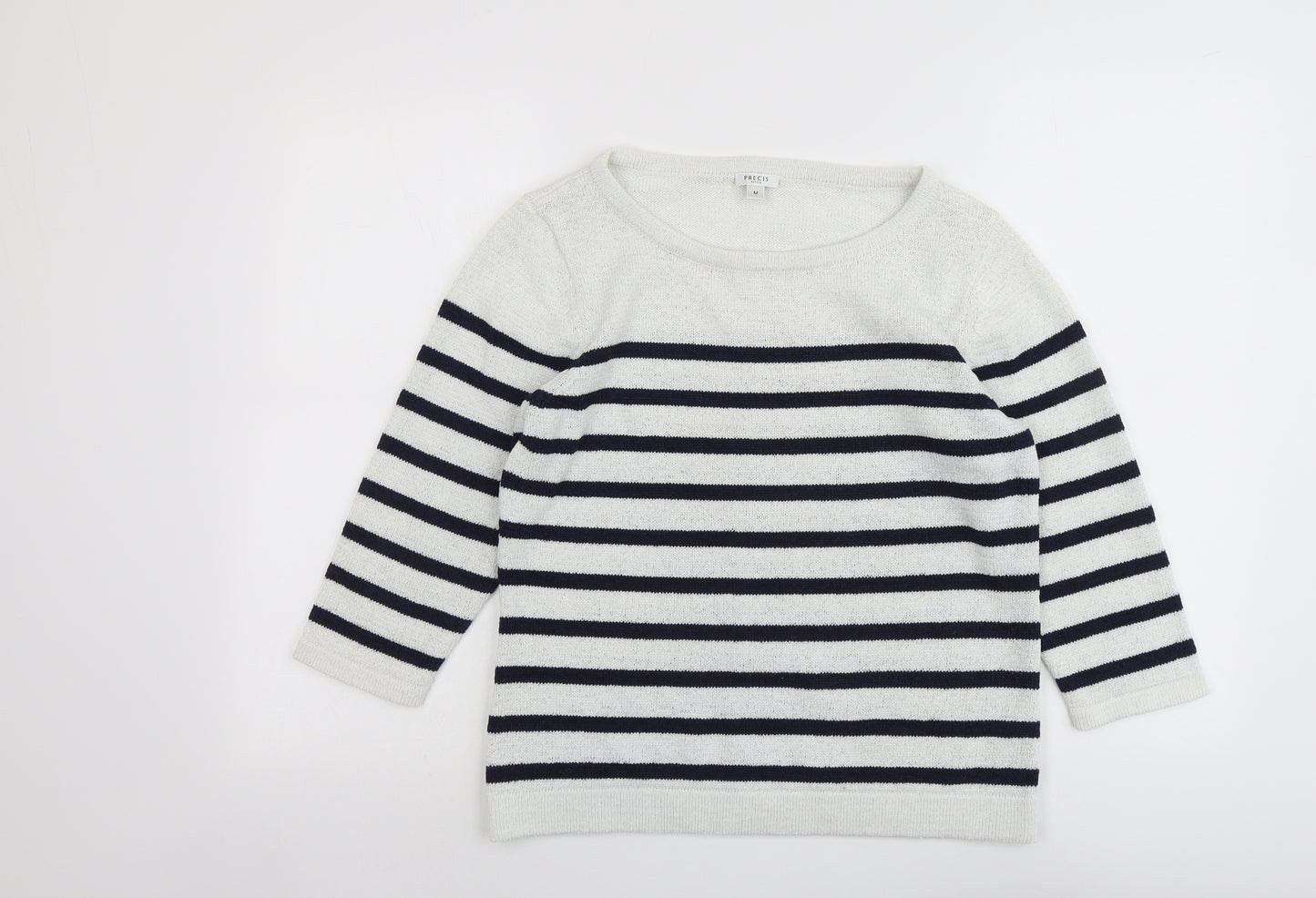 Precis Womens Grey Boat Neck Striped Polyester Pullover Jumper Size M