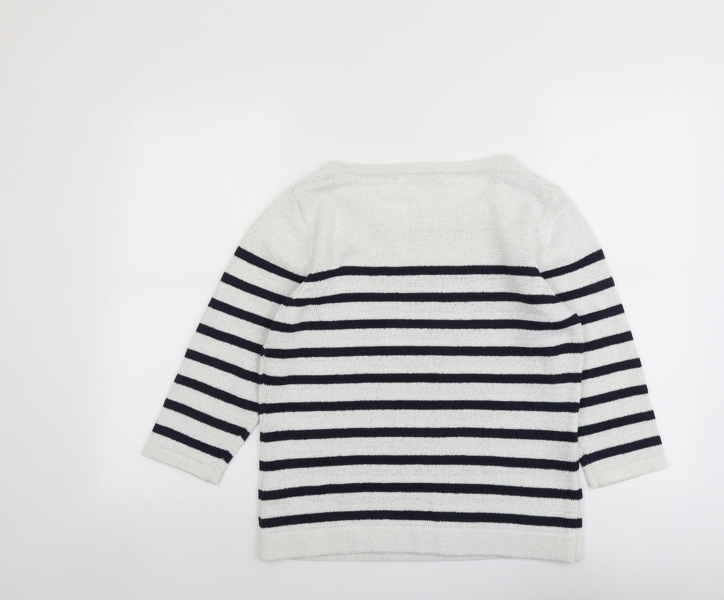 Precis Womens Grey Boat Neck Striped Polyester Pullover Jumper Size M