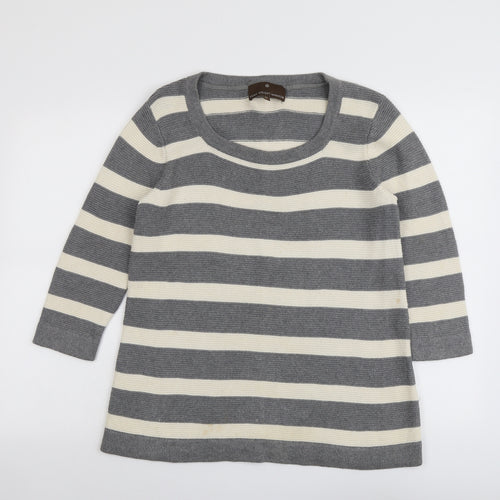 Fenn Wright Manson Womens Grey Round Neck Striped Cotton Pullover Jumper Size 12