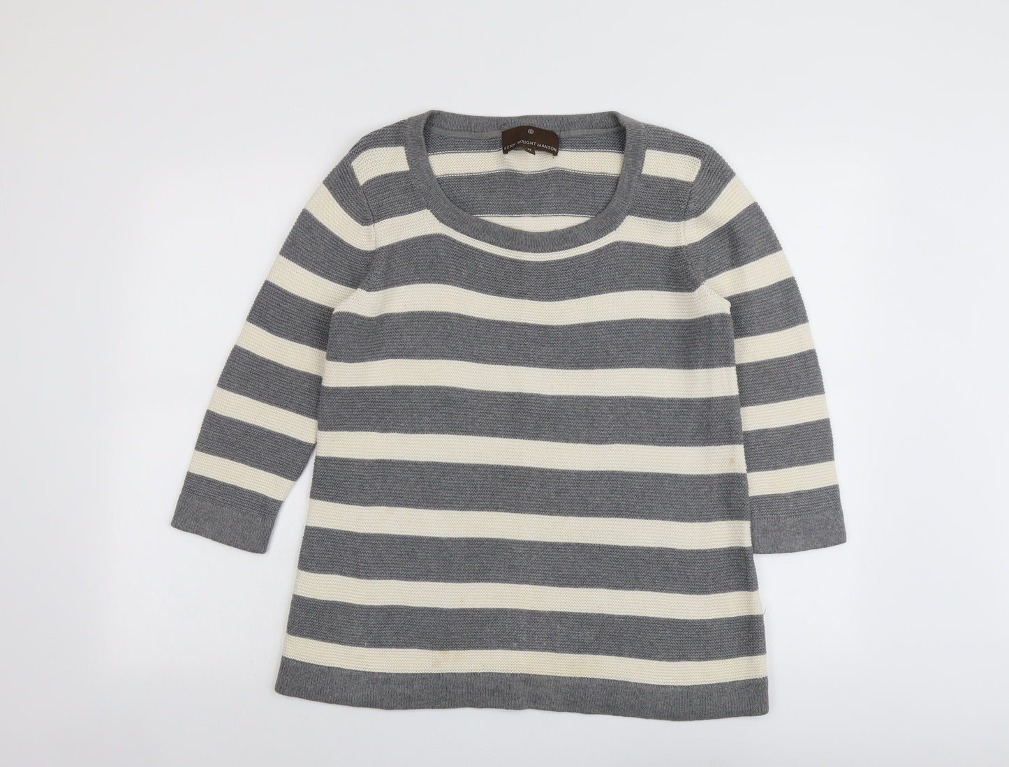 Fenn Wright Manson Womens Grey Round Neck Striped Cotton Pullover Jumper Size 12