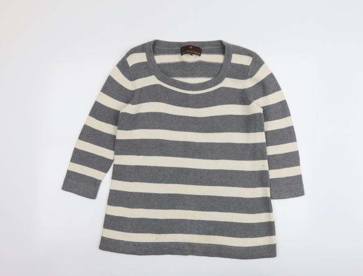 Fenn Wright Manson Womens Grey Round Neck Striped Cotton Pullover Jumper Size 12