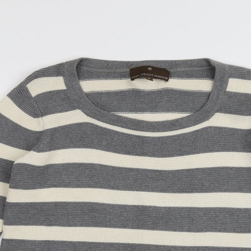Fenn Wright Manson Womens Grey Round Neck Striped Cotton Pullover Jumper Size 12