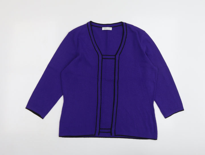 Precis Womens Purple V-Neck Viscose Pullover Jumper Size M