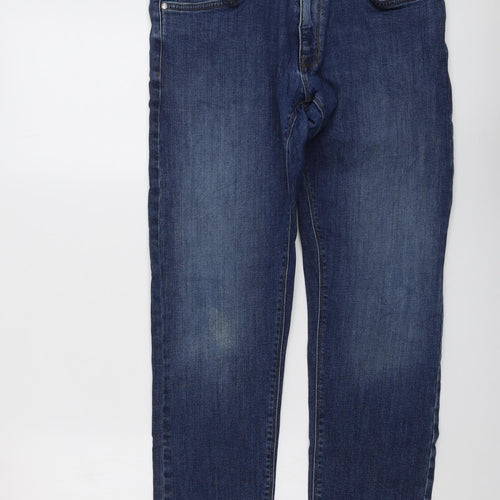 Marks and Spencer Mens Blue Cotton Straight Jeans Size 34 in L31 in Slim Button