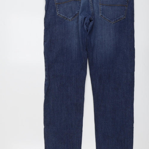 Marks and Spencer Mens Blue Cotton Straight Jeans Size 34 in L31 in Slim Button
