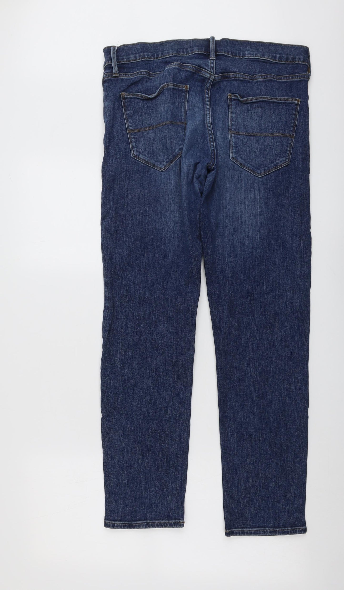 Marks and Spencer Mens Blue Cotton Straight Jeans Size 34 in L31 in Slim Button