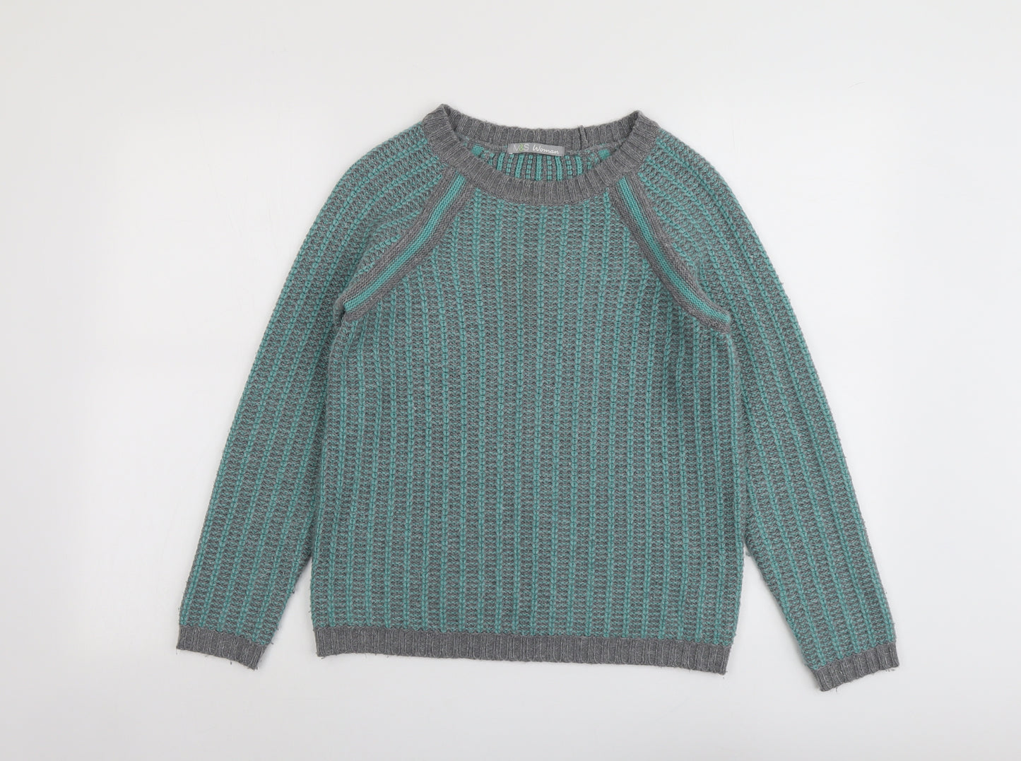 Marks and Spencer Womens Green Round Neck Acrylic Pullover Jumper Size 10