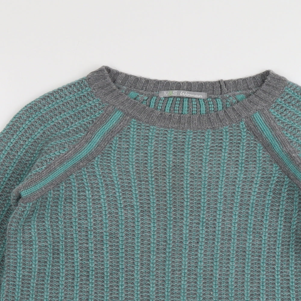 Marks and Spencer Womens Green Round Neck Acrylic Pullover Jumper Size 10