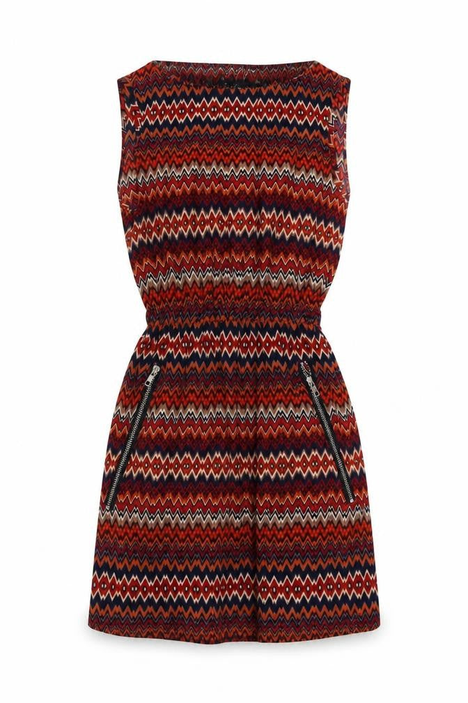Front view of Mela London women’s red floral polyester a-line, size UK 8, round neck pullover