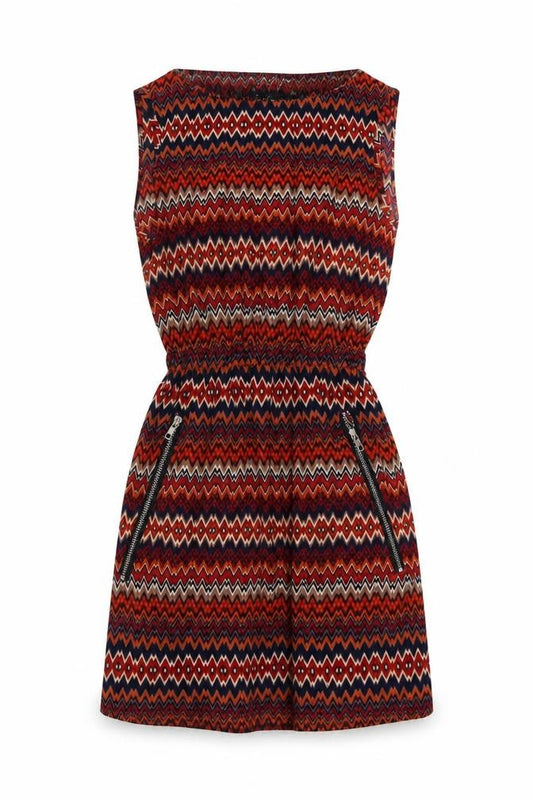 Front view of Mela London women’s red floral polyester a-line, size UK 8, round neck pullover