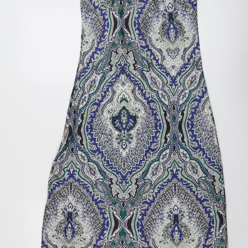 NEXT Womens Blue Geometric Polyester Slip Dress Size 8 V-Neck Pullover
