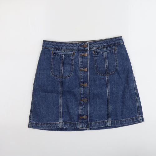 Topshop Womens Blue Cotton A-Line Skirt Size 28 in Button