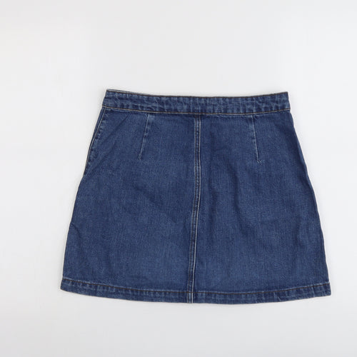 Topshop Womens Blue Cotton A-Line Skirt Size 28 in Button