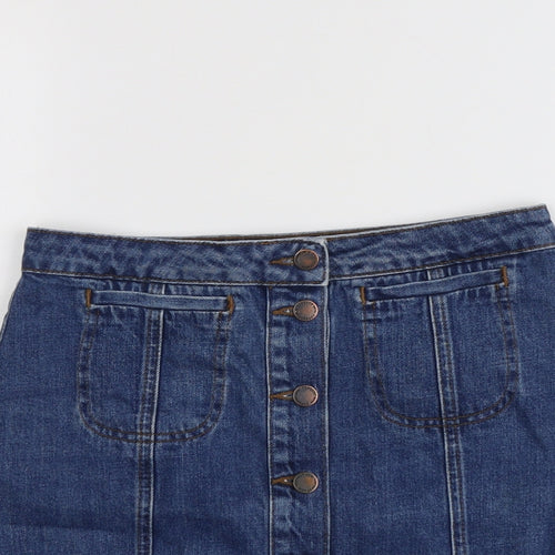 Topshop Womens Blue Cotton A-Line Skirt Size 28 in Button