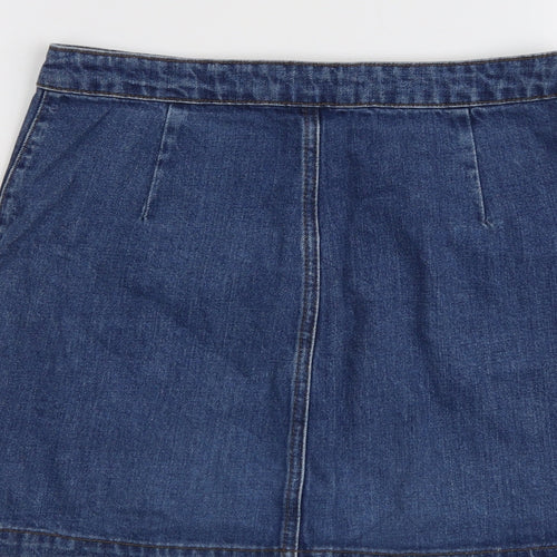 Topshop Womens Blue Cotton A-Line Skirt Size 28 in Button