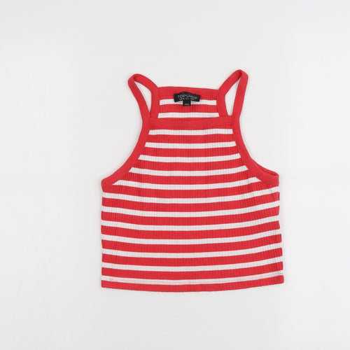Topshop Womens Red Striped Cotton Cropped Tank Size 8 Square Neck