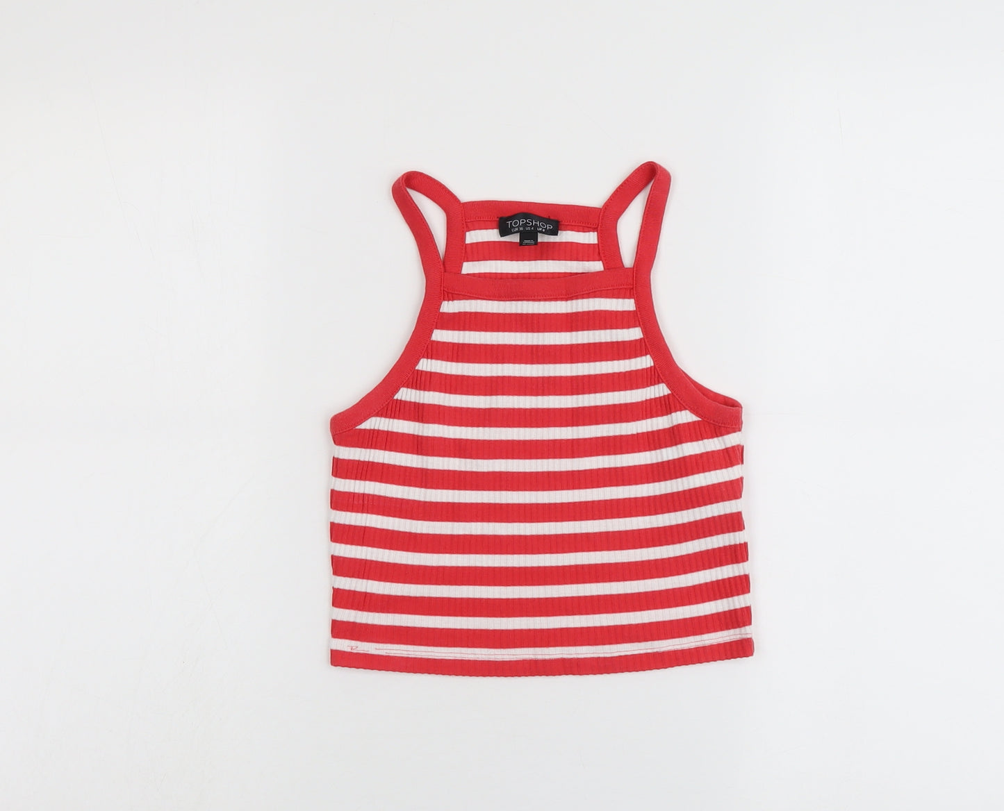 Topshop Womens Red Striped Cotton Cropped Tank Size 8 Square Neck