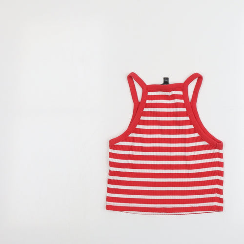 Topshop Womens Red Striped Cotton Cropped Tank Size 8 Square Neck