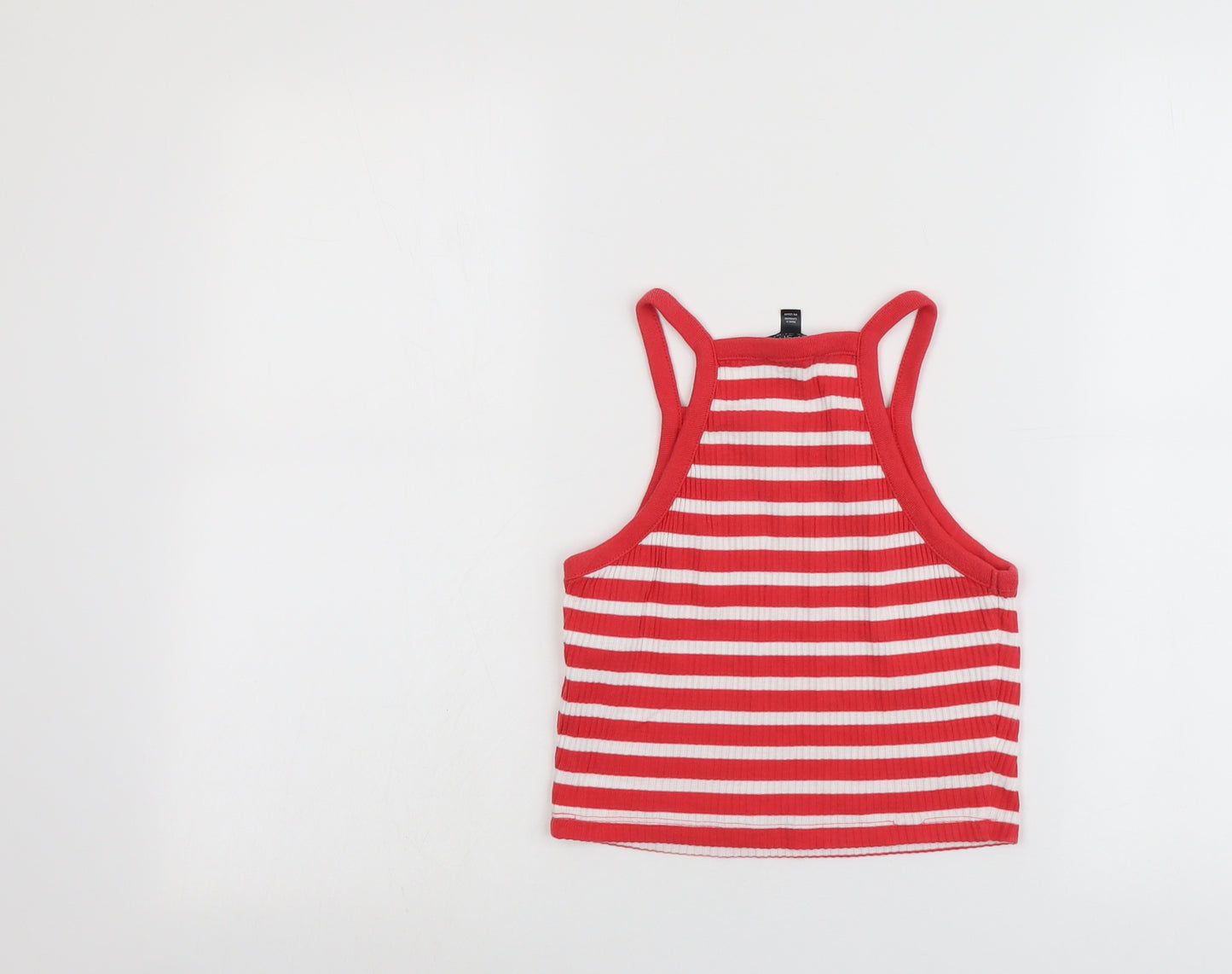 Topshop Womens Red Striped Cotton Cropped Tank Size 8 Square Neck
