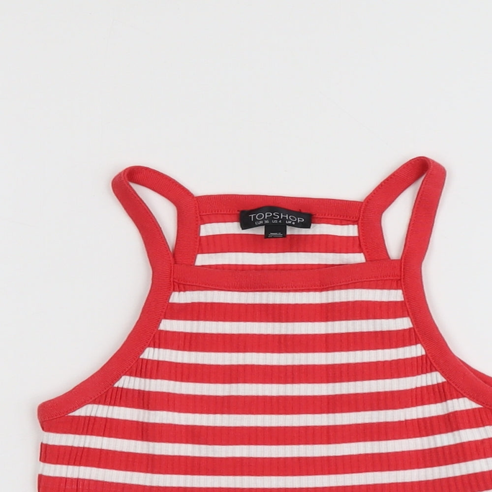 Topshop Womens Red Striped Cotton Cropped Tank Size 8 Square Neck