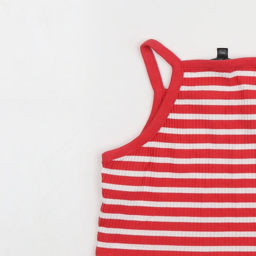 Topshop Womens Red Striped Cotton Cropped Tank Size 8 Square Neck