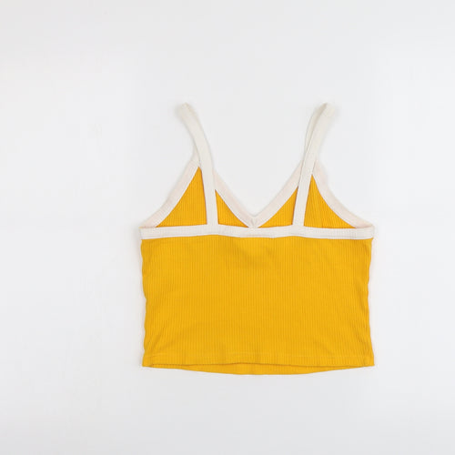 Monki Womens Yellow Cotton Cropped Tank Size S V-Neck