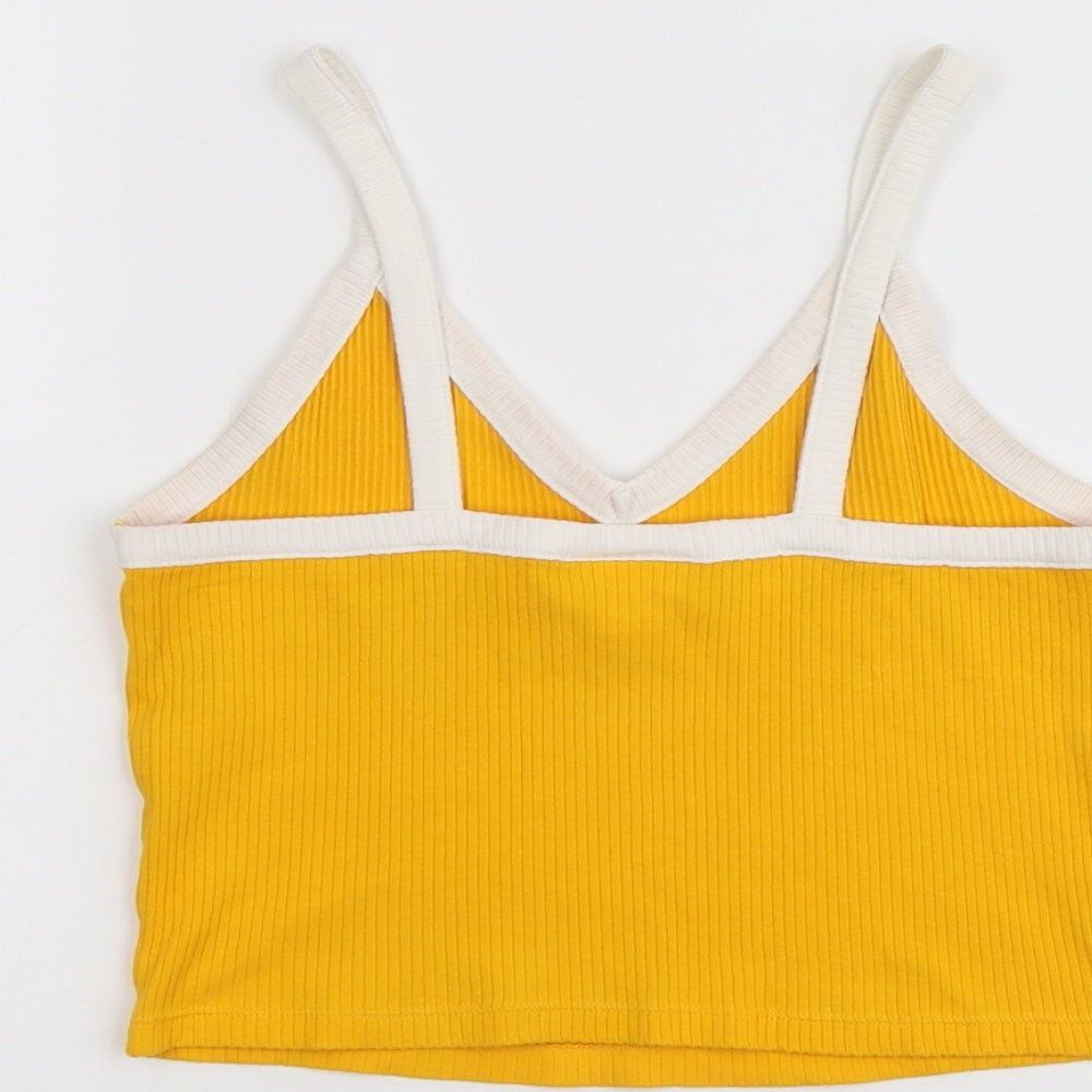 Monki Womens Yellow Cotton Cropped Tank Size S V-Neck