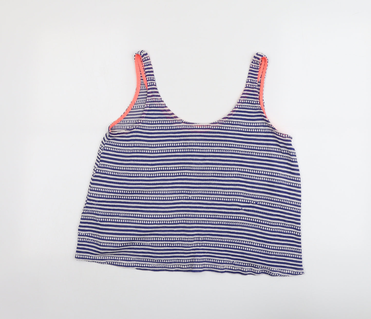 Zara Womens Blue Striped Polyester Cropped Tank Size M Round Neck